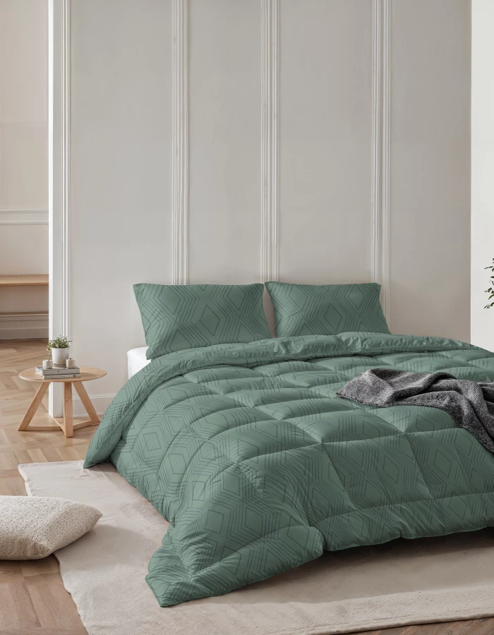 All-in one Lazy dekbed Dorian Groen Met Kussenslopen