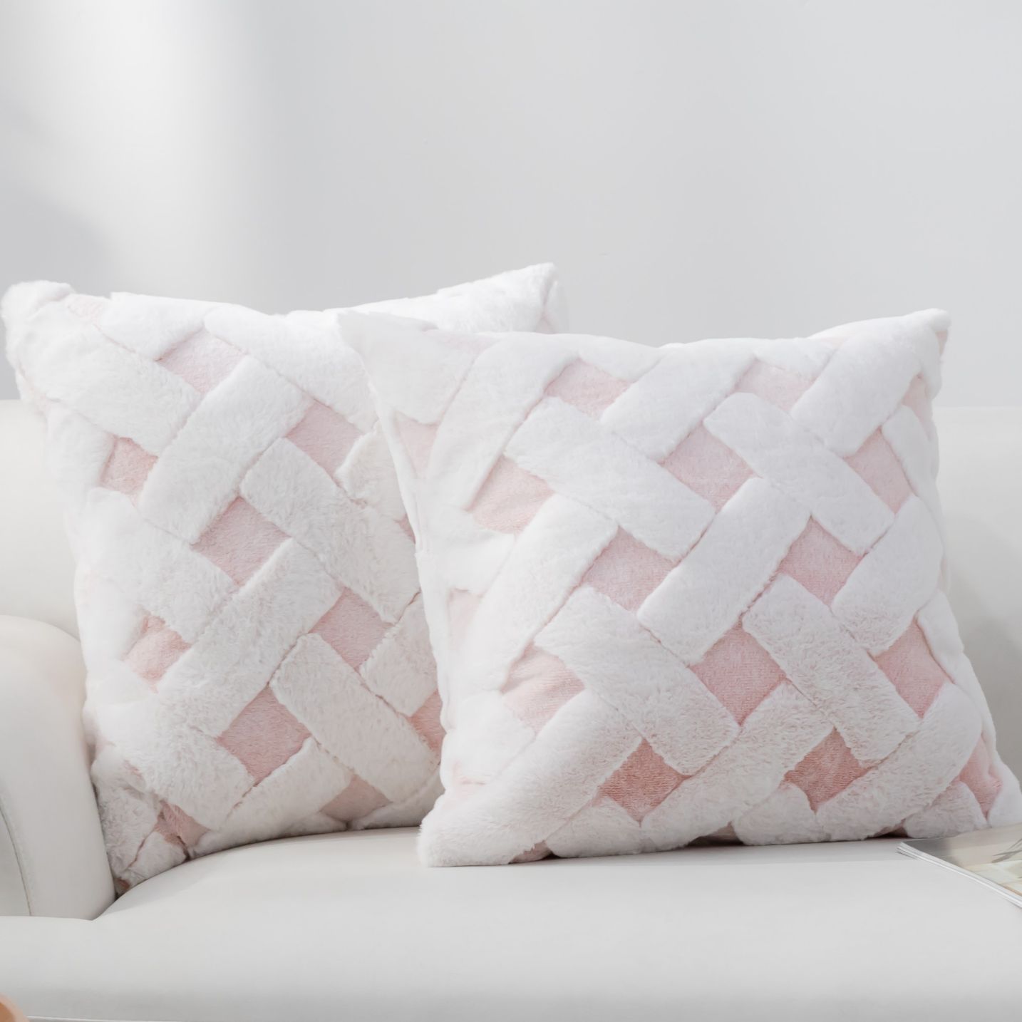 -delig Verpakt Fau Fur Decoratieve Kussensloop Roze Mergel ca.