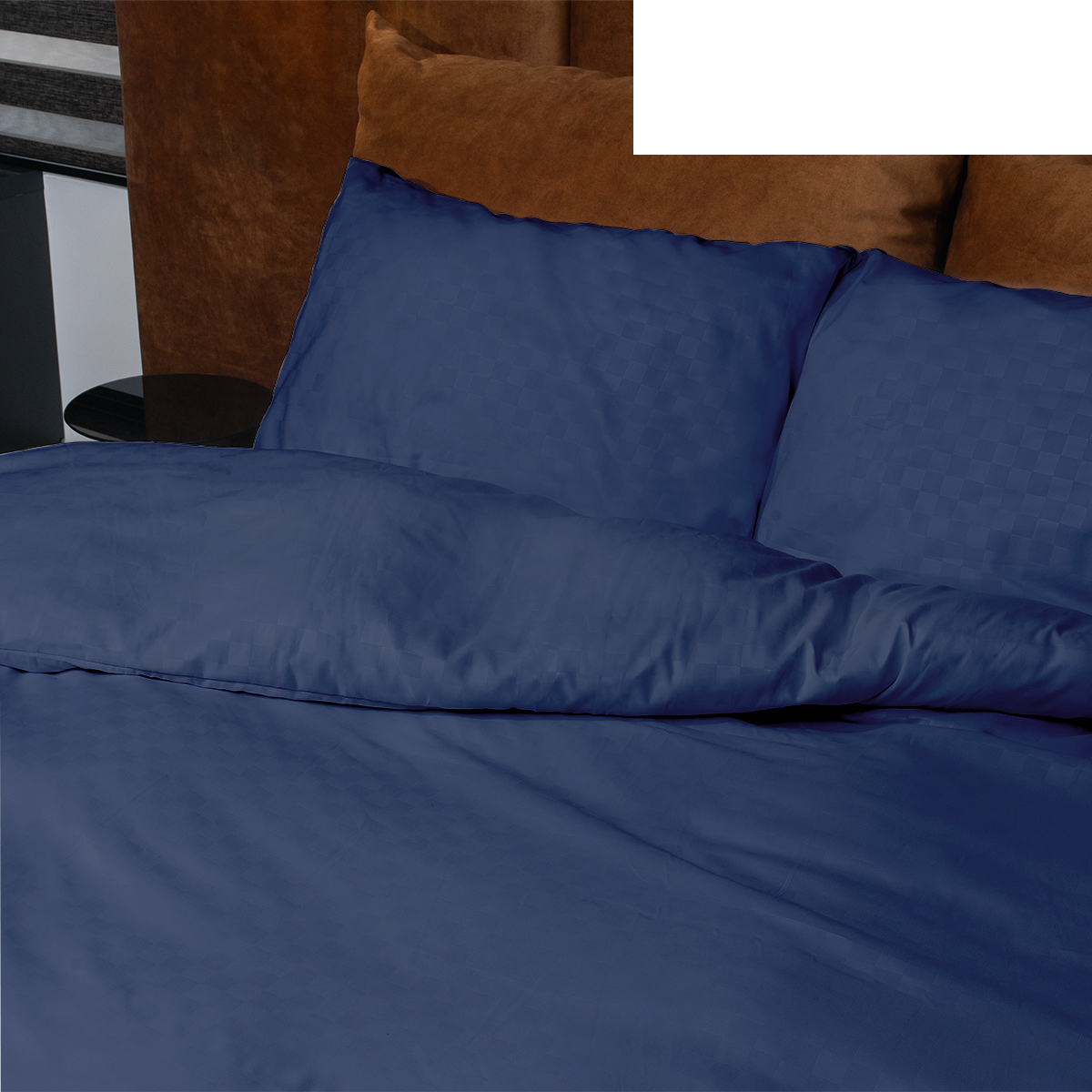 Emboss Dekbedovertrekset Squares - Donkerblauw