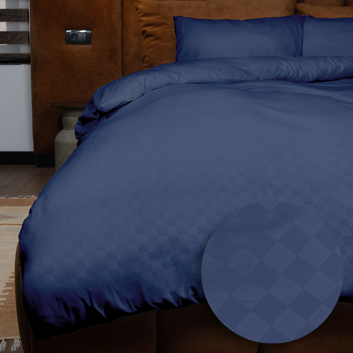 Emboss Dekbedovertrekset Squares - Donkerblauw