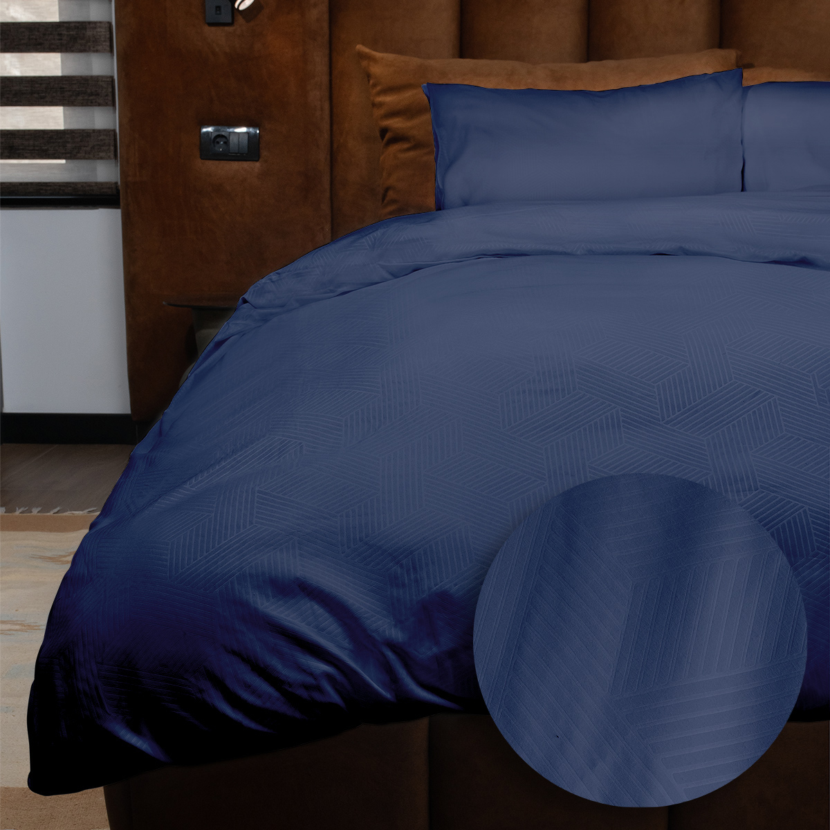 Emboss Dekbedovertrekset Geometric - Donkerblauw