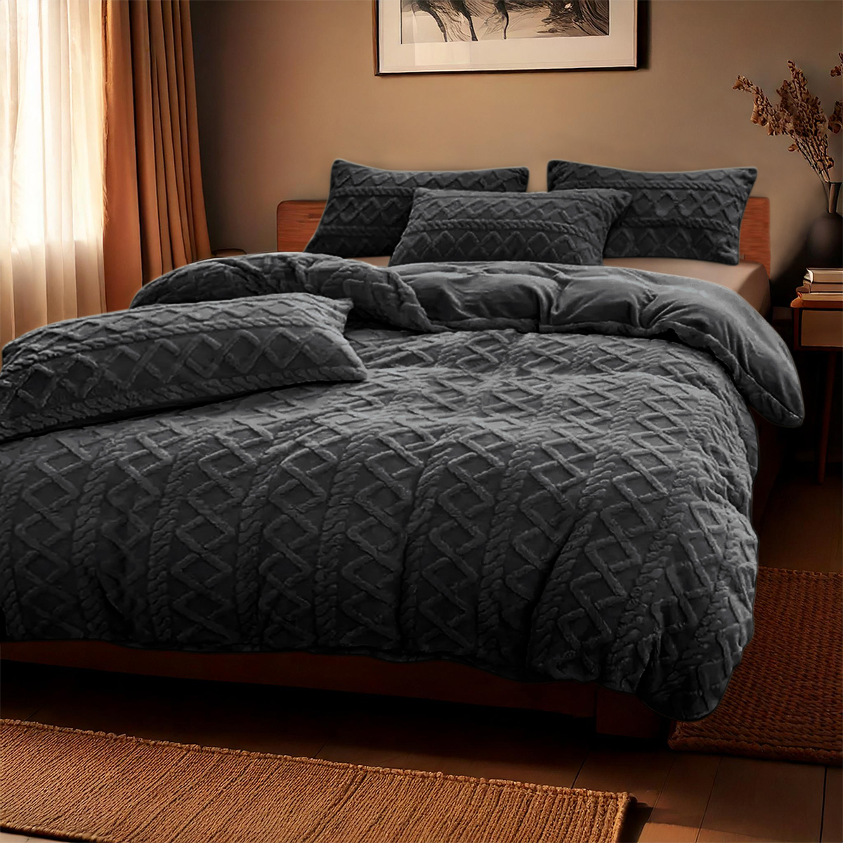 Dekbedovertrekset Jacquard Teddy Antraciet