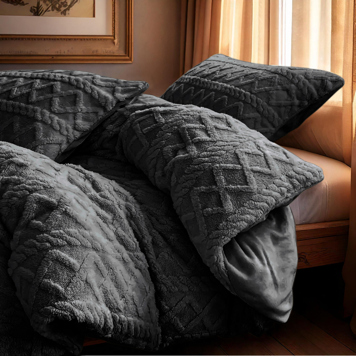 Dekbedovertrekset Jacquard Teddy Antraciet