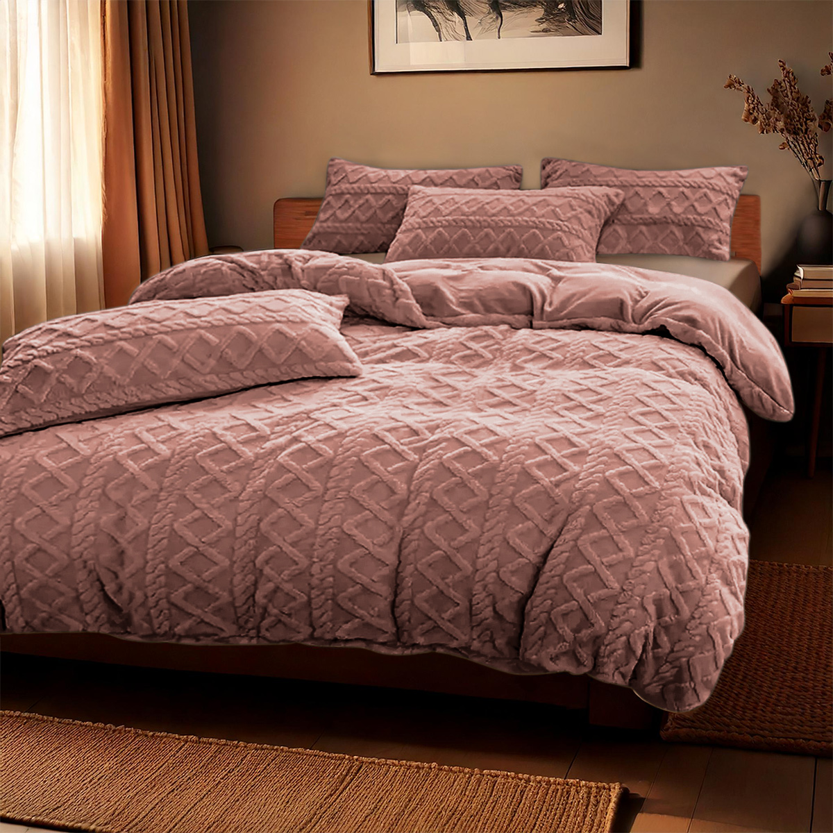 Dekbedovertrekset Jacquard Teddy Peach