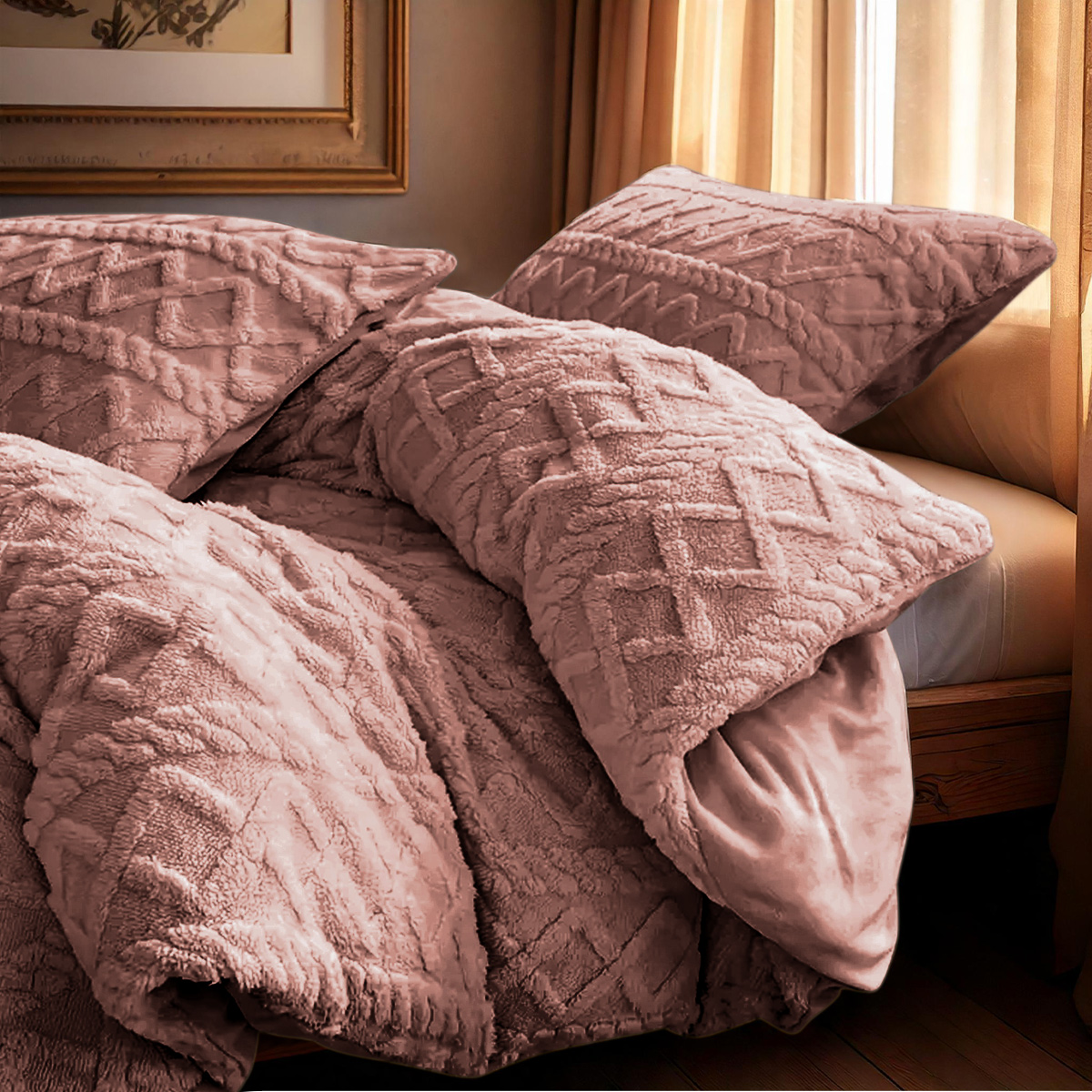 Dekbedovertrekset Jacquard Teddy Peach