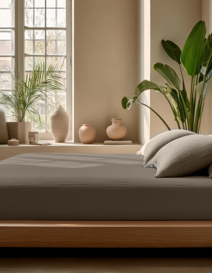 Mousseline Hoeslaken Taupe