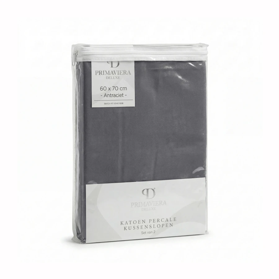 Lazy Kussensloop Percale 2Pack Antraciet 60 x 70