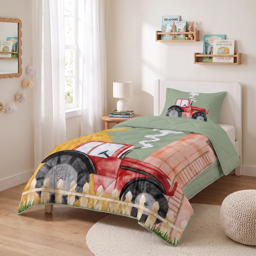 Lazy Kids Dekbed Traktor Groen 140 x 200