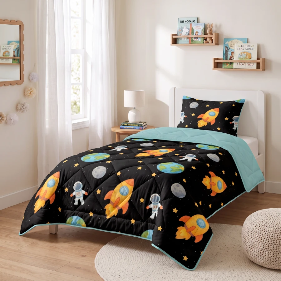 Lazy Kids Dekbed Astronaut Zwart 140 x 200