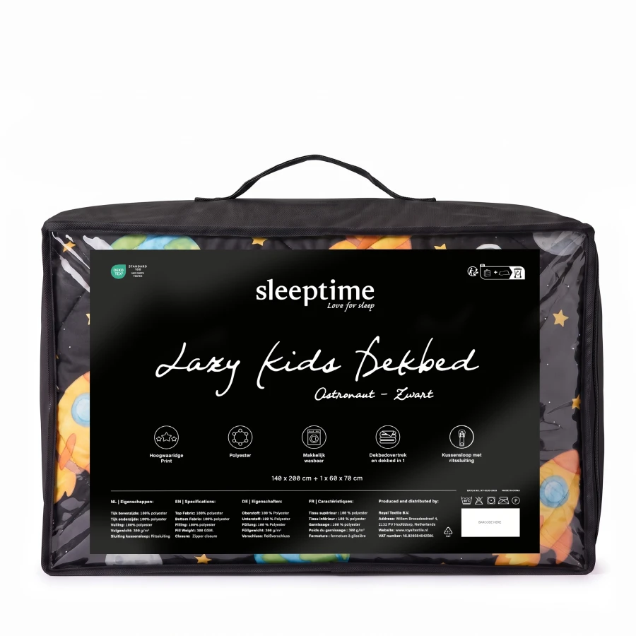 Lazy Kids Dekbed Astronaut Zwart 140 x 200