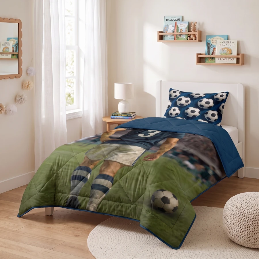 Lazy Kids Dekbed Voetbal ster Blauw 140 x 200