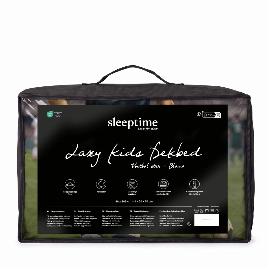 Lazy Kids Dekbed Voetbal ster Blauw 140 x 200