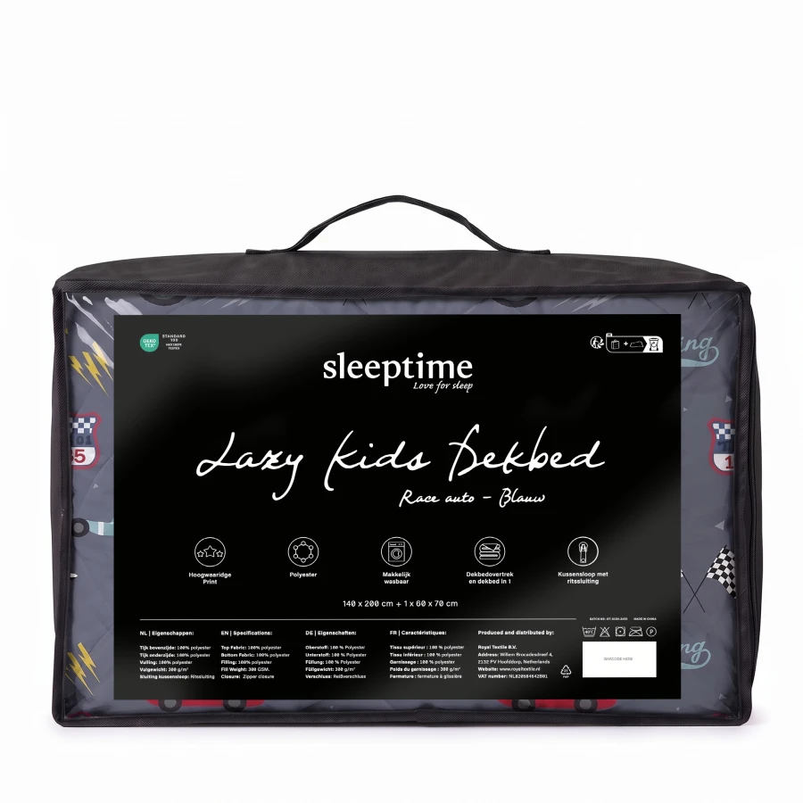 Lazy Kids Dekbed Race auto Blauw 140 x 200