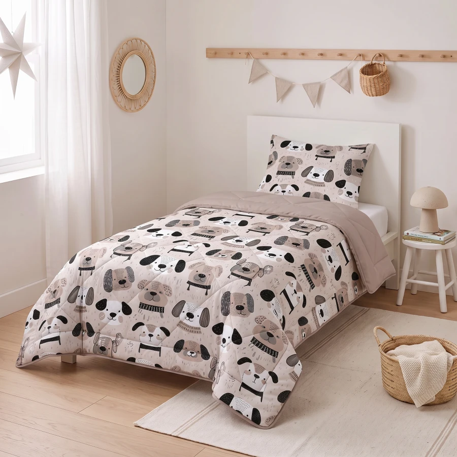 Lazy Kids Dekbed Hondjes Taupe 140 x 200