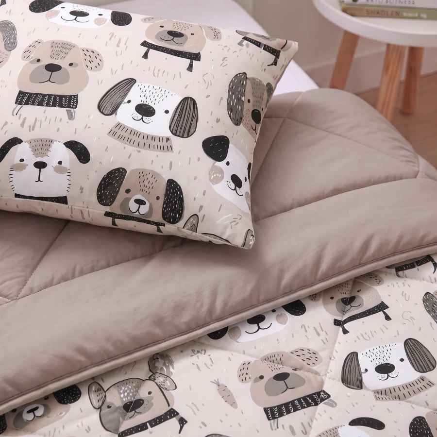 Lazy Kids Dekbed Hondjes Taupe 140 x 200