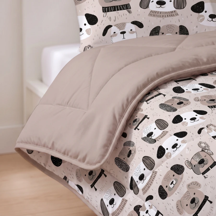 Lazy Kids Dekbed Hondjes Taupe 140 x 200