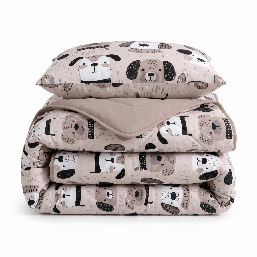 Lazy Kids Dekbed Hondjes Taupe 140 x 200