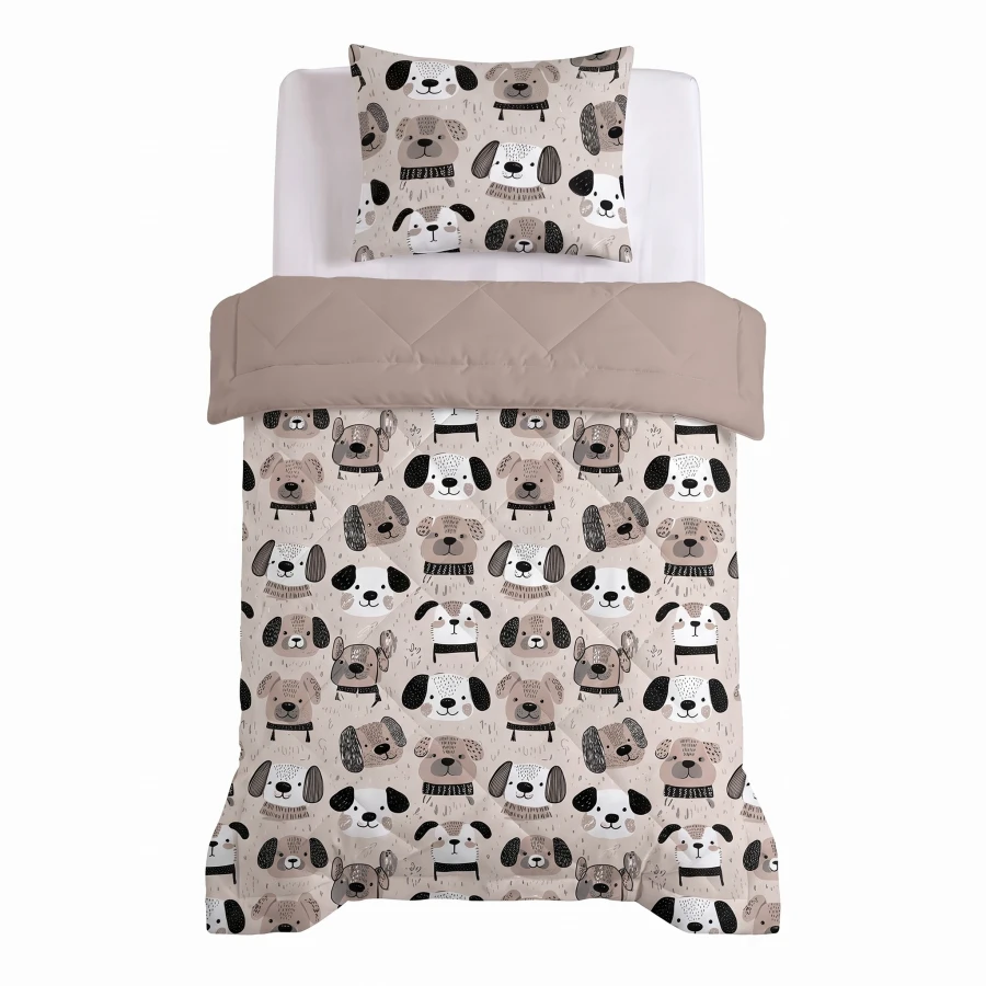 Lazy Kids Dekbed Hondjes Taupe 140 x 200