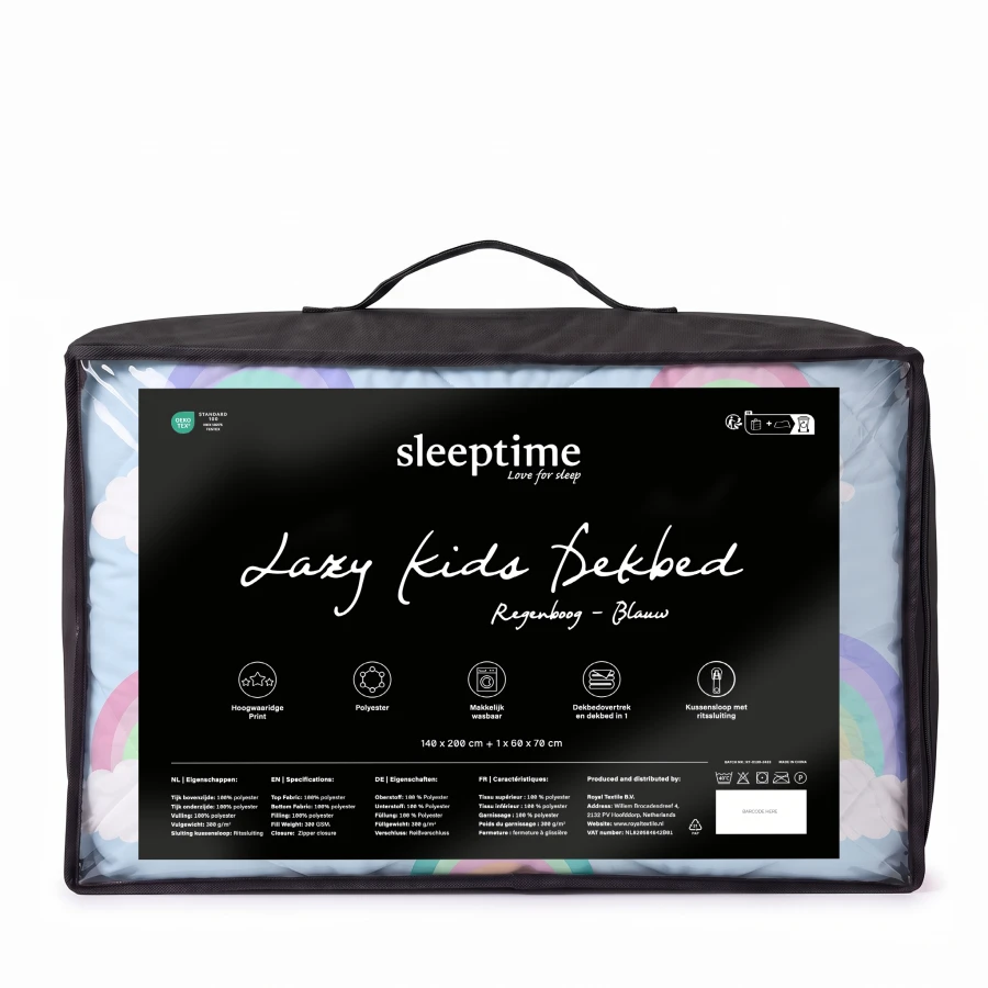 Lazy Kids Dekbed Regenboog Blauw 140 x 200